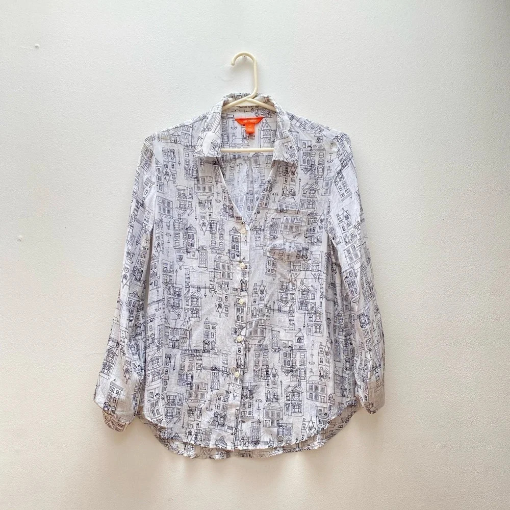 JOE FRESH - Silk City Scape Button Down Blouse